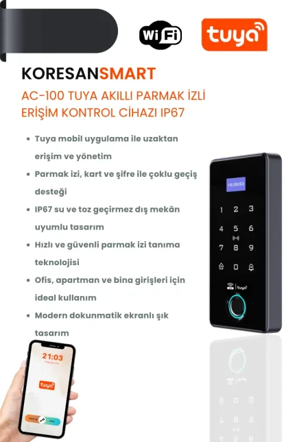 AC-100 Tuya Akıllı Parmak İzli Erişim Kontrol Cihazı IP67 - Smart Koresan