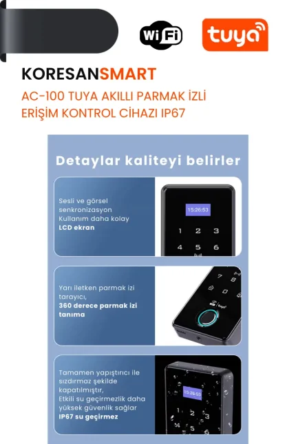 AC-100 Tuya Akıllı Parmak İzli Erişim Kontrol Cihazı IP67 - Smart Koresan