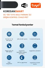 AC-100 Tuya Akıllı Parmak İzli Erişim Kontrol Cihazı IP67 - Smart Koresan