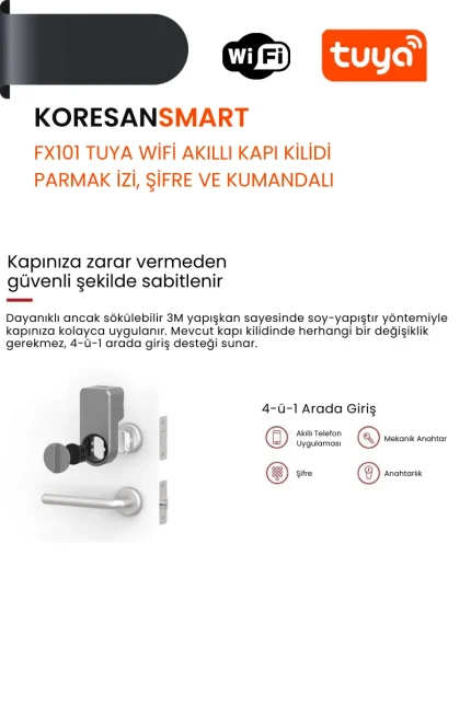 FX101 Tuya WiFi Akıllı Kapı Kilidi – Parmak İzi, Şifre ve Kumandalı - Smart Koresan