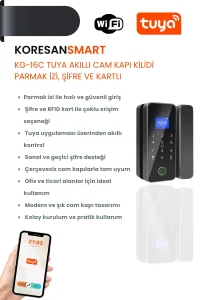 KG-16C Tuya Akıllı Cam Kapı Kilidi – Parmak İzi, Şifre ve Kartlı - Smart Koresan