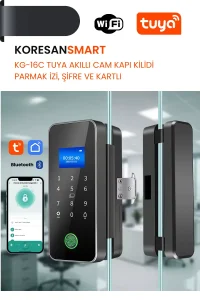 KG-16C Tuya Akıllı Cam Kapı Kilidi – Parmak İzi, Şifre ve Kartlı - Smart Koresan