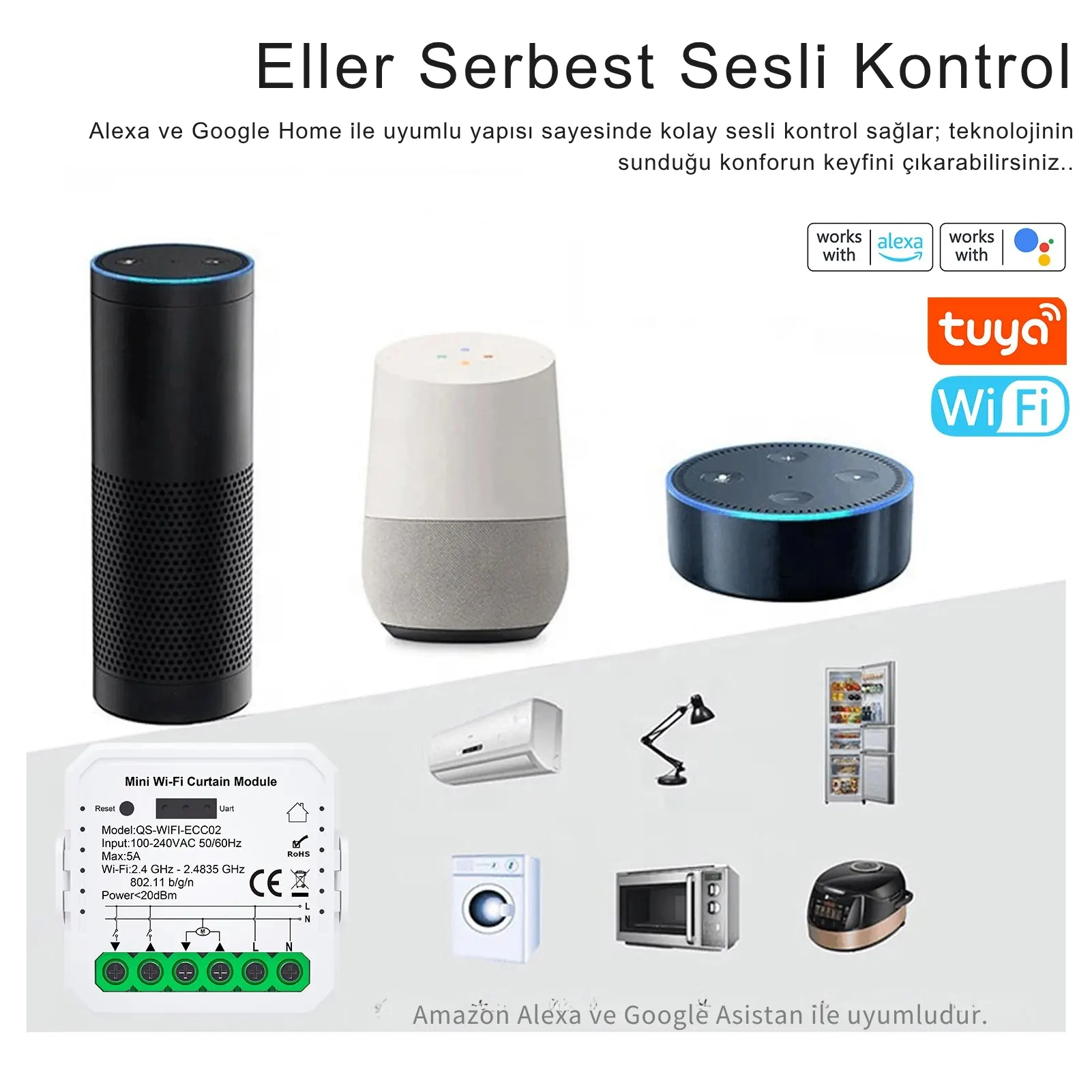 WiFi Tuya Perde Panjur Kepenk Modülü + RF Alıcılı