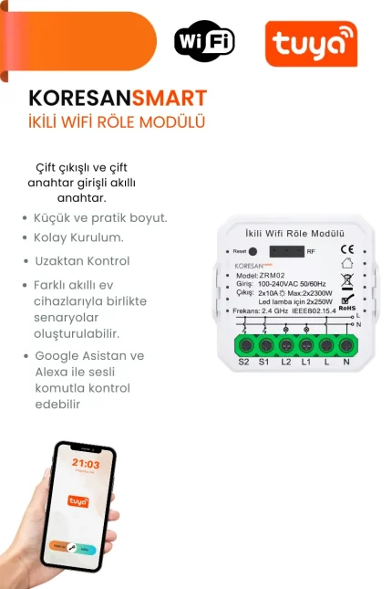 İkili Wifi Tuya Röle Modülü - Smart Koresan