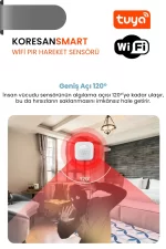 Tuya WiFi PIR hareket sensörü 120° geniş açıyla akıllı ev güvenliği sağlar