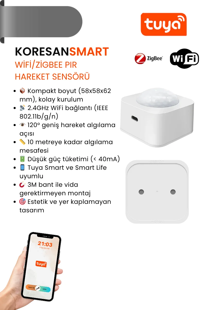 tuya zigbee wifi hareket sensörü Tuya Zigbee Pır Hareket Sensörü - Görsel 1