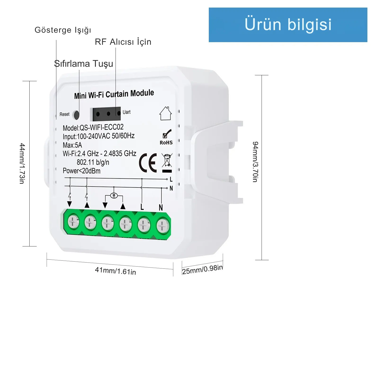 WiFi Tuya Perde Panjur Kepenk Modülü + RF Alıcılı