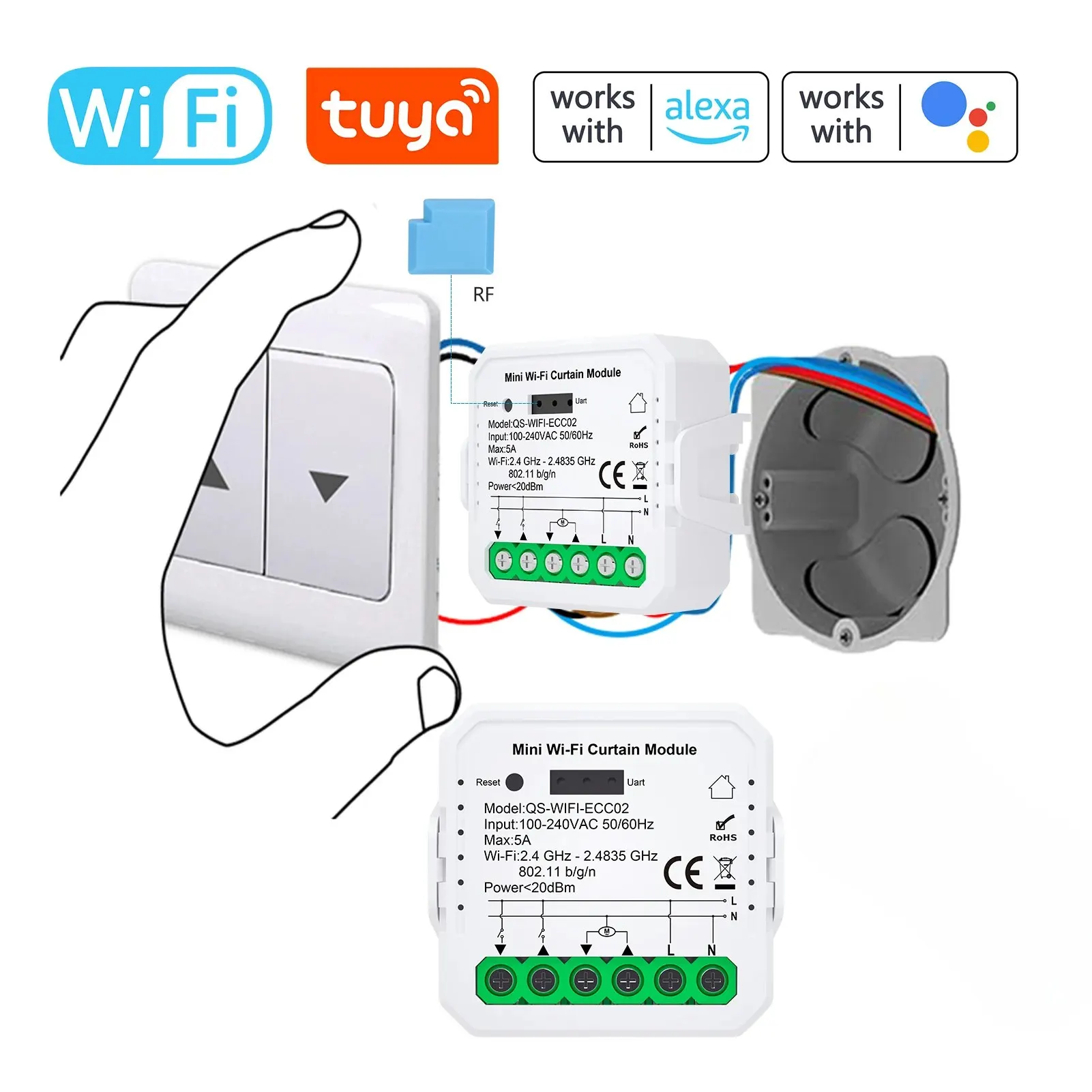 WiFi Tuya Perde Panjur Kepenk Modülü + RF Alıcılı