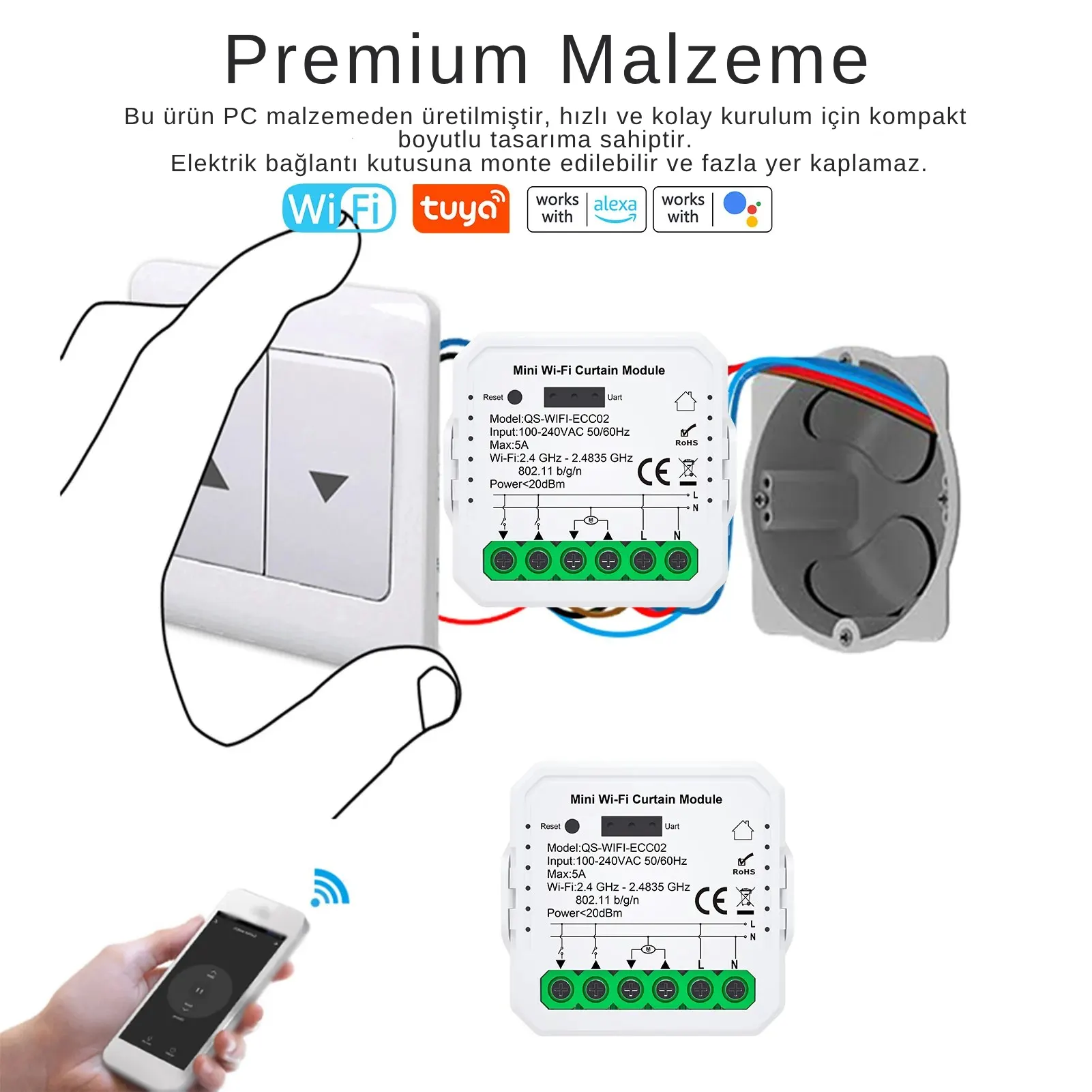 WiFi Tuya Perde Panjur Kepenk Modülü + RF Alıcılı