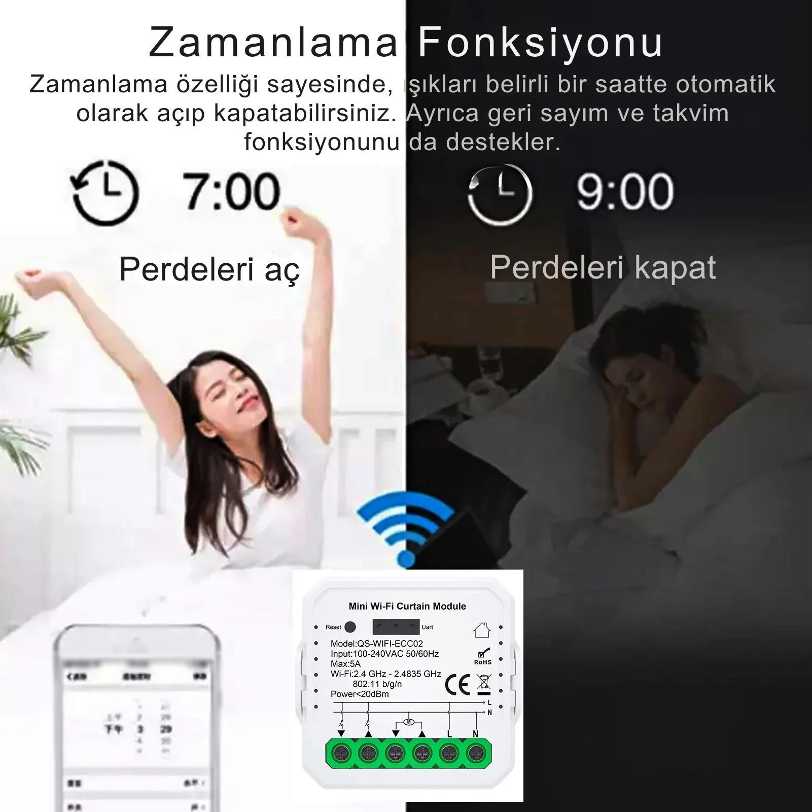 WiFi Tuya Perde Panjur Kepenk Modülü + RF Alıcılı