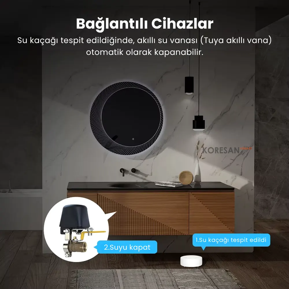Tuya Sirenli Su Baskını Sensörü Zigbee akıllı su gaz vanası entegrasyon su kaçağı otomatik kapanma