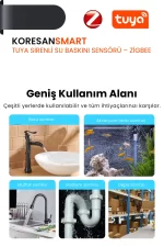 Tuya Sirenli Su Baskını Sensörü Zigbee geniş kullanım alanı boru mutfak akvaryum bodrum depo sızıntısı