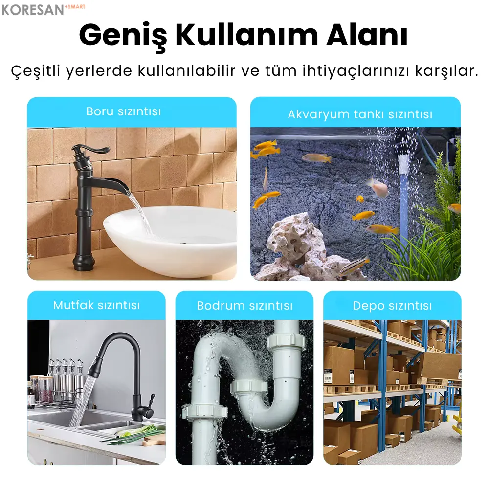 Tuya Sirenli Su Baskını Sensörü Zigbee geniş kullanım alanı boru mutfak akvaryum bodrum depo sızıntısı