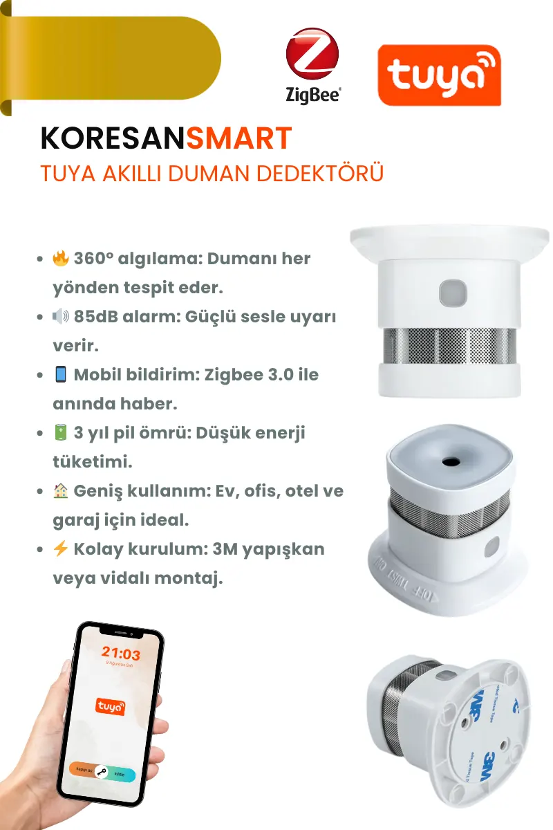 Tuya Zigbee Akıllı Duman ve Yangın Alarmı Tuya Zigbee Akıllı Duman ve Yangın Alarmı