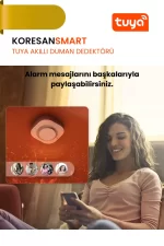 Tuya akıllı duman dedektörü üzerinden alarm mesajlarının diğer kullanıcılarla paylaşıldığı görsel.