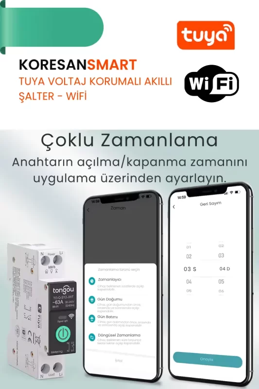 Tuya akıllı WiFi şartel ile çoklu zamanlama ayarı – uygulama üzerinden açma/kapama zamanlarını belirleyin.