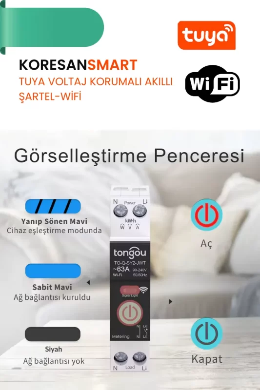 Tuya akıllı şalterin LED ışık renkleri ve anlamları ile görselleştirme penceresi