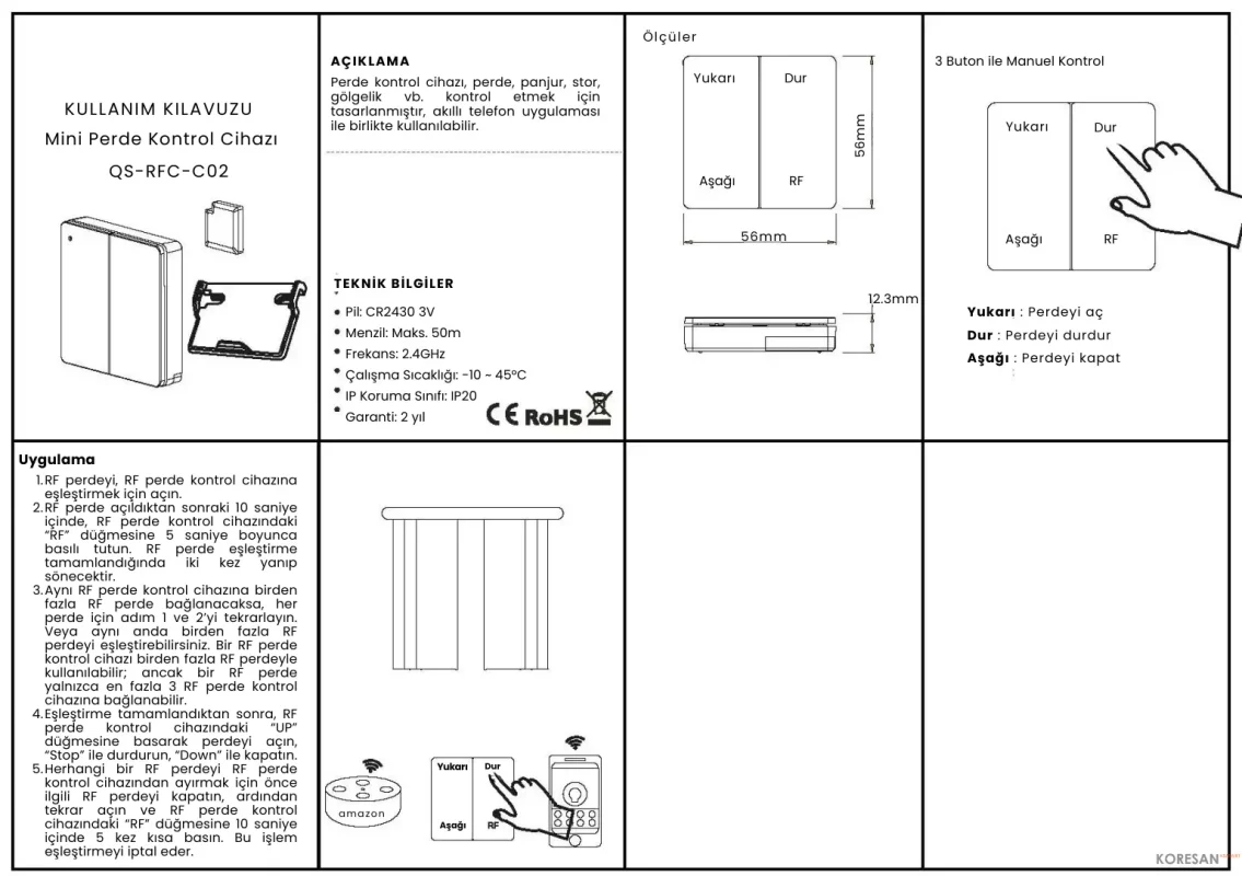 Tuya RF Anahtar – Perde Panjur Rölesi için Sıva Üstü - KULLANIM KILAVUZU