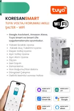 Tuya WiFi voltaj korumalı akıllı şartel özellikleri ve mobil uygulama uyumluluk görseli
