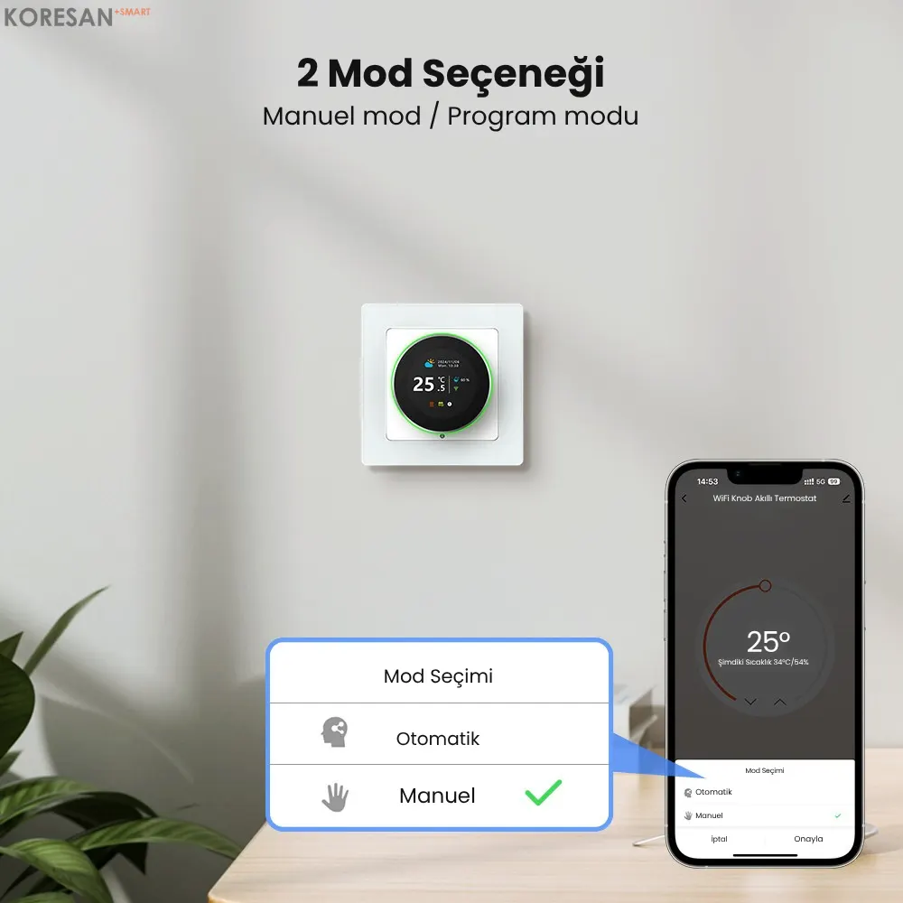 WiFi Knob Akıllı Termostat – manuel ve program modu