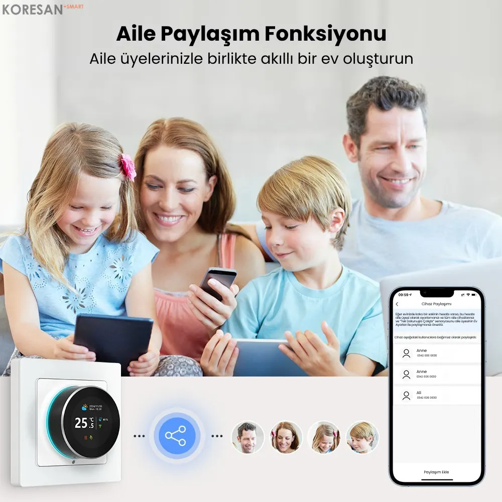 WiFi Knob Akıllı Termostat – aile paylaşımı