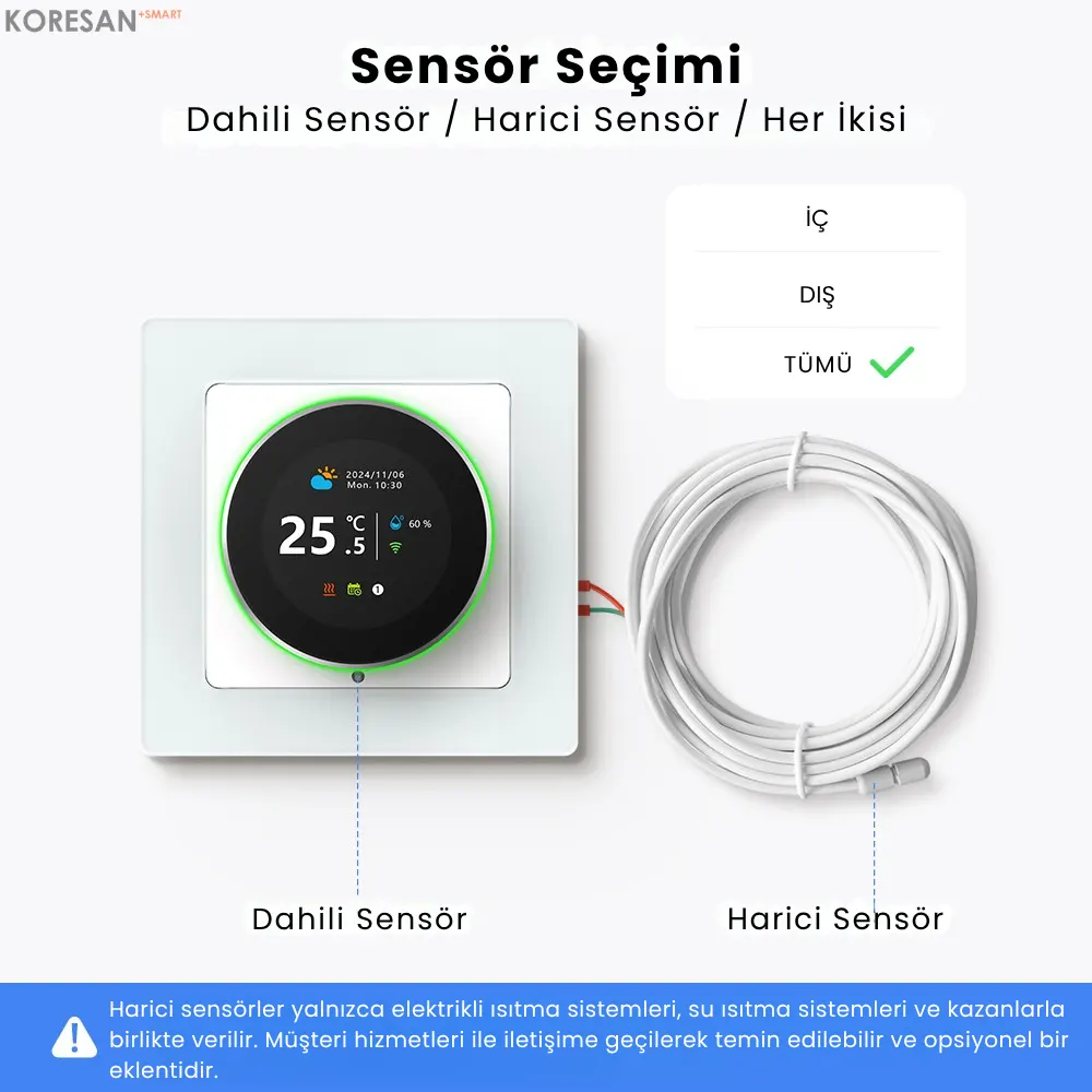 WiFi Knob Akıllı Termostat – dahili ve harici sensör kullanımı