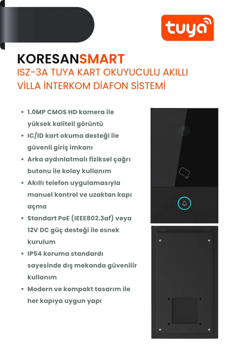 ISZ-3A Tuya Kart Okuyuculu Akıllı Villa İnterkom Diafon Sistemi ISZ-3A Tuya Kart Okuyuculu Akıllı Villa İnterkom Diafon Sistemi ön tasarım