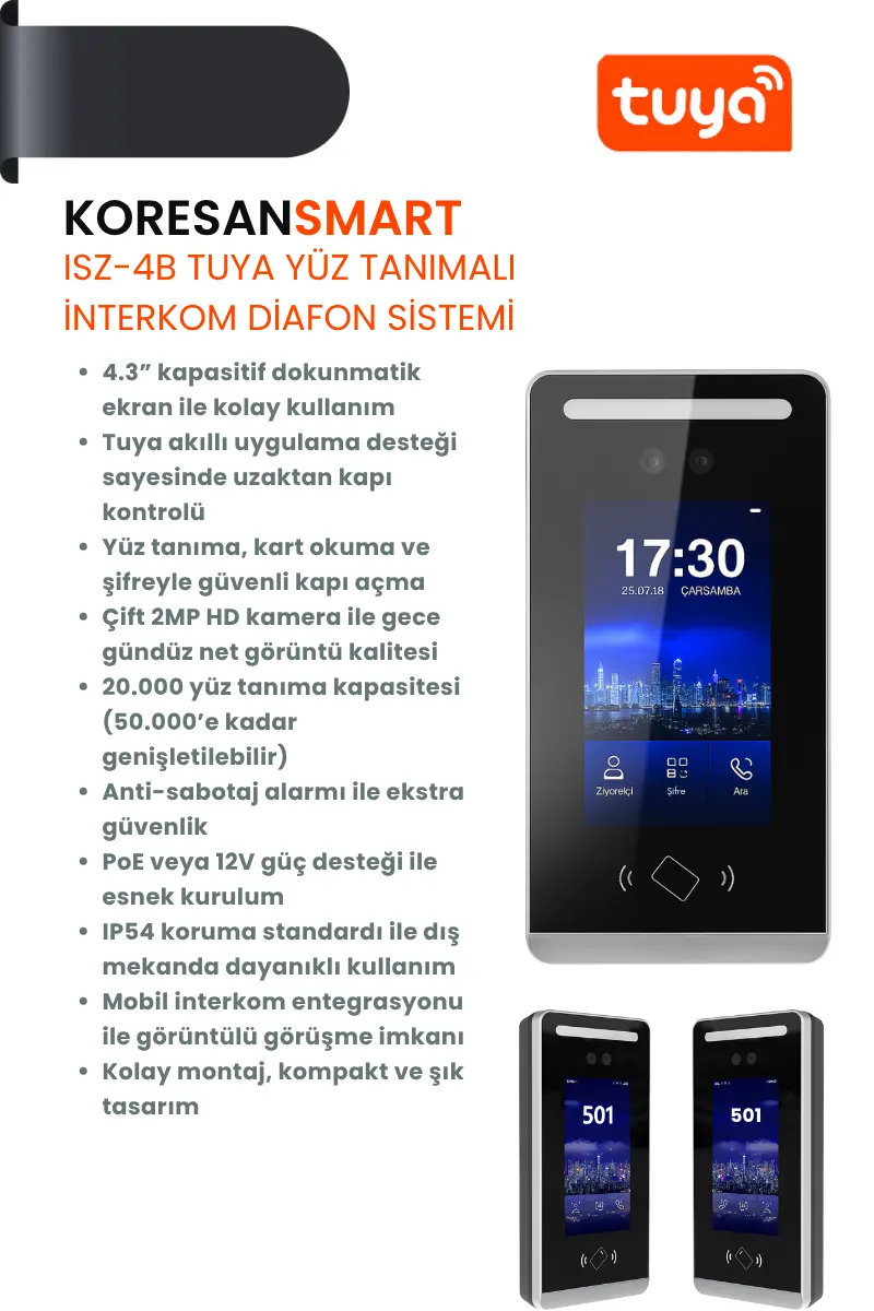ISZ-4B Tuya Yüz Tanımalı İnterkom Diafon Sistemi ISZ-4B Tuya Yüz Tanımalı İnterkom Diafon Sistemi