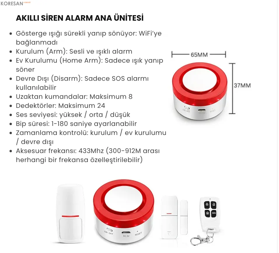 Tuya Akıllı Wifi Ev Kiti Güvenlik Alarm Seti