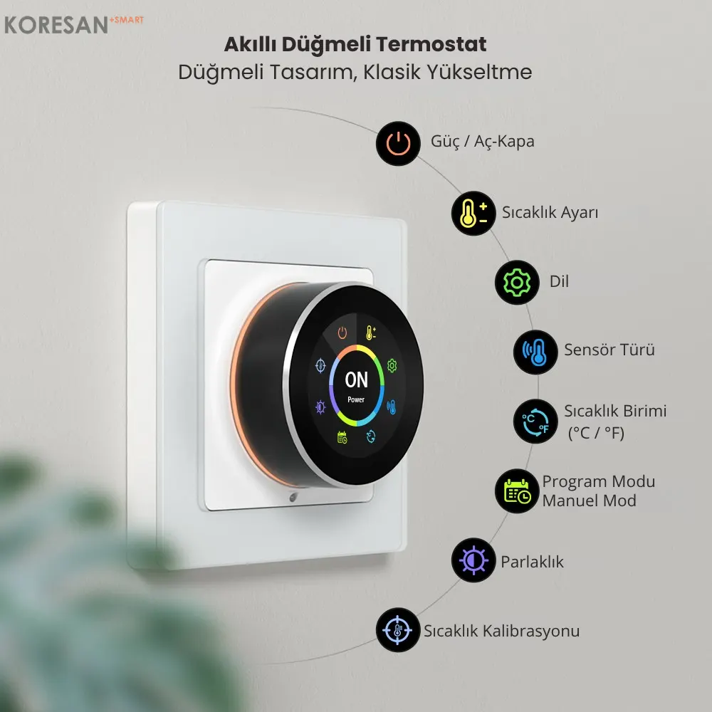 WiFi Knob Akıllı Termostat – düğmeli kontrol ve arayüz