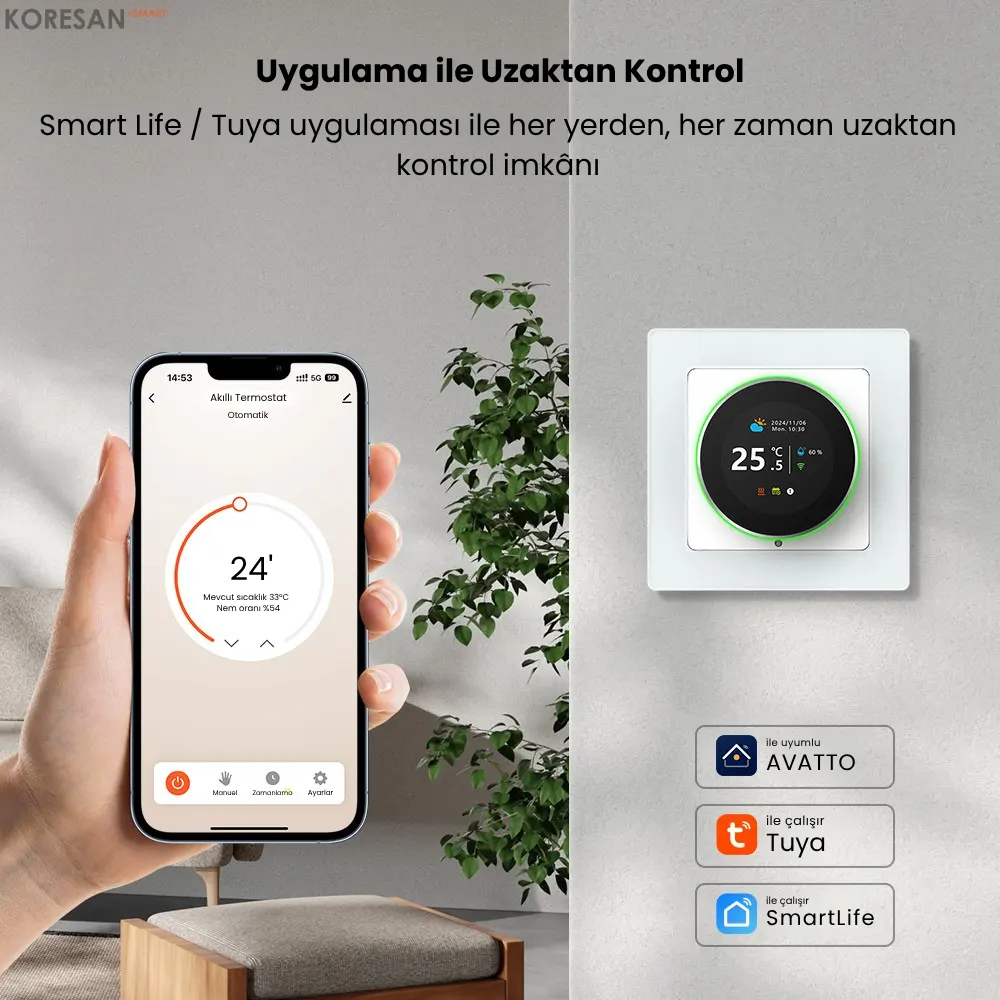 WiFi Knob Akıllı Termostat – Tuya uygulamasından uzaktan kontrol