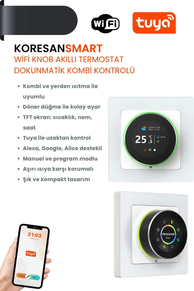 WiFi Knob Akıllı Termostat – Dokunmatik Kombi Kontrolü WiFi Knob Akıllı Termostat – Dokunmatik Kombi Kontrolü