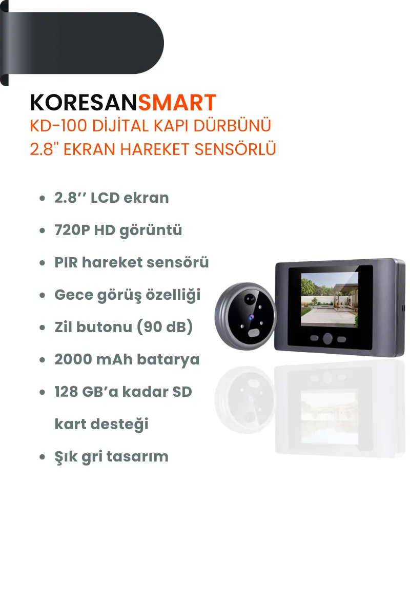 KD-100 Dijital Kapı Dürbünü 2.8'' Ekran Hareket Sensörlü KD-100 Dijital Kapı Dürbünü 2.8'' Ekran Hareket Sensörlü