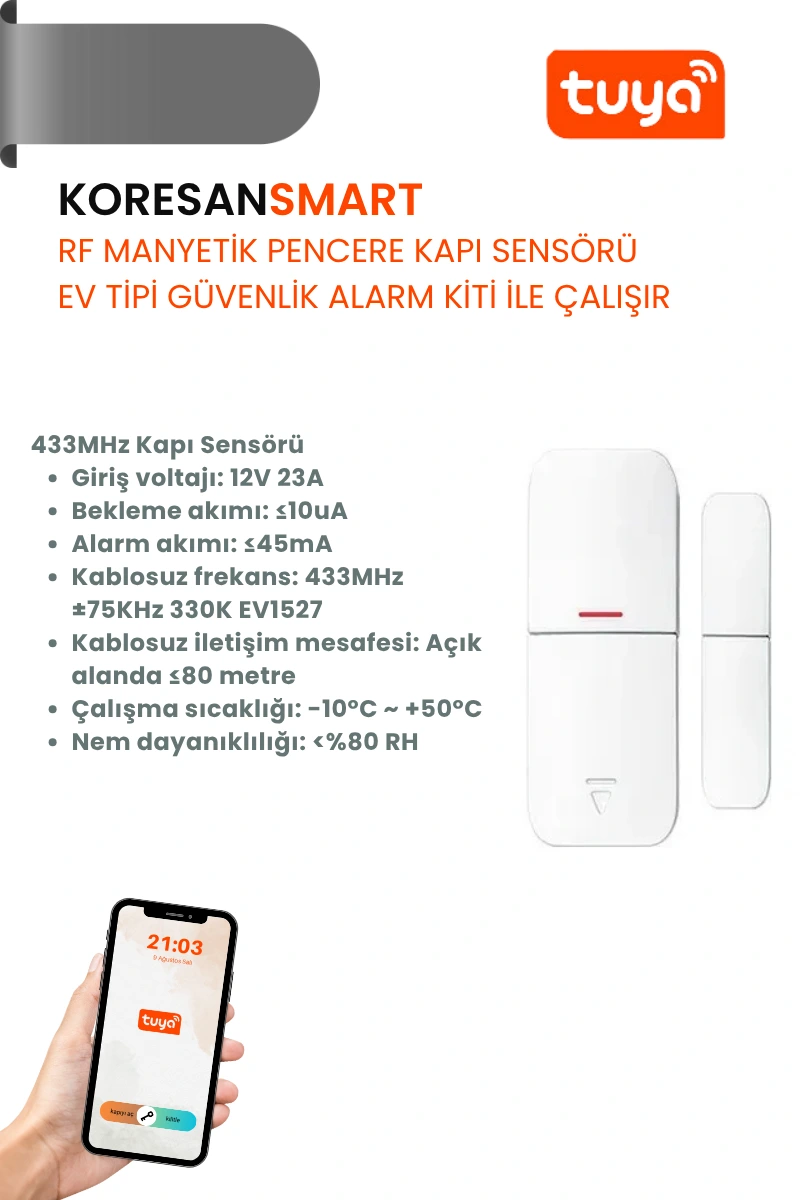 tuya rf manyetik pencere kapı sensörü Tuya RF Manyetik Pencere Kapı Sensörü - Görsel 1