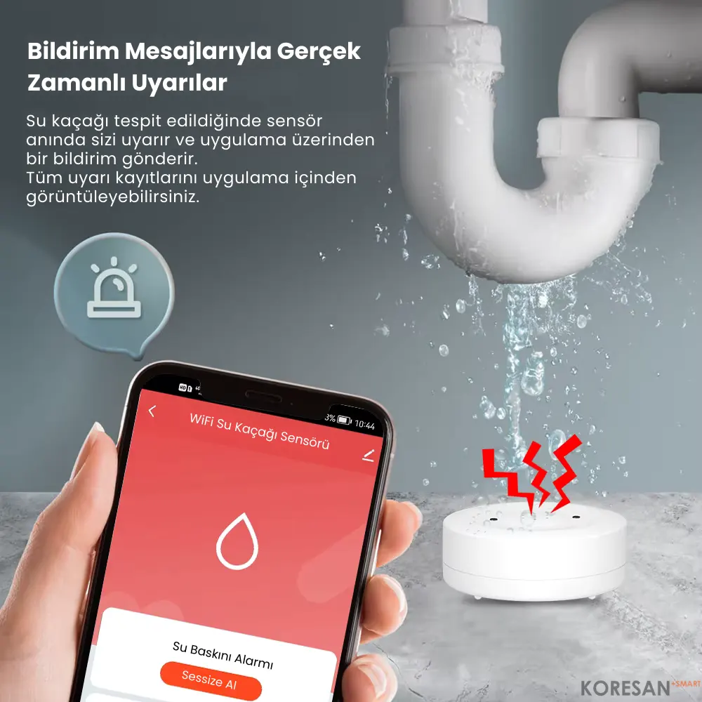 Tuya Sirenli Su Baskını Sensörü WiFi