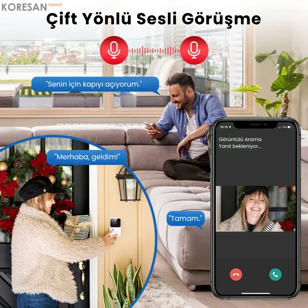 WiFi Akıllı Görüntülü Kapı Zili – Gece Görüşlü, Kablosuz Video Doorbell