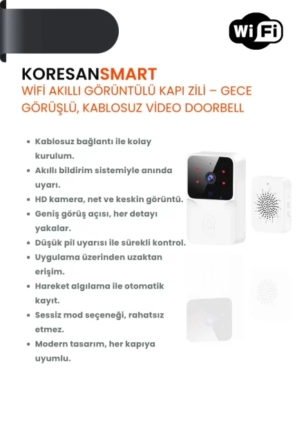 WiFi Akıllı Görüntülü Kapı Zili – Gece Görüşlü, Kablosuz Video Doorbell