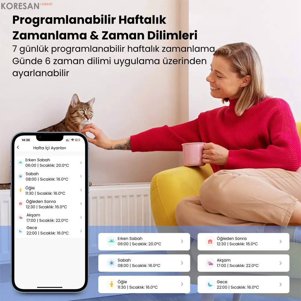 Tuya WiFi / Zigbee Akıllı Termostatik Radyatör Vanası programlanabilir haftalık zamanlama özellikleri