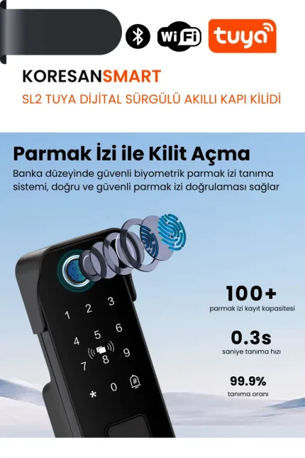 SL2 Tuya Dijital Sürgülü Akıllı Kapı Kilidi - Smart Koresan