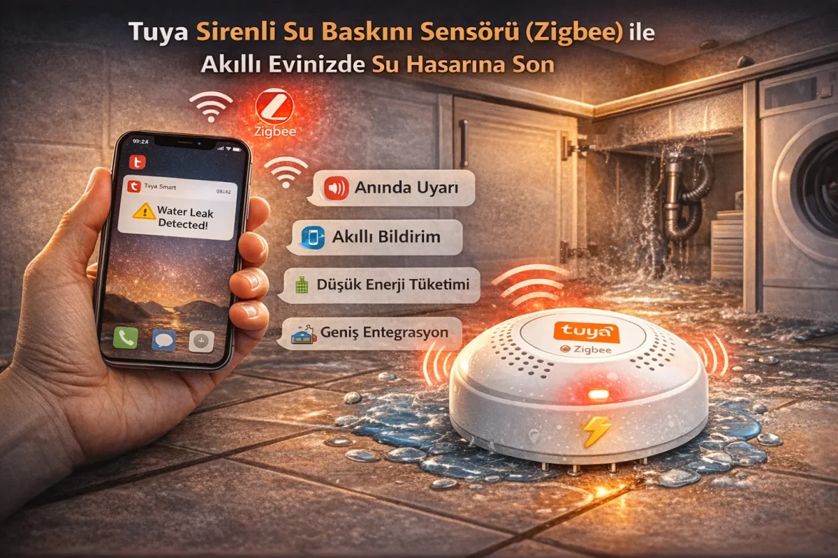 Tuya Sirenli Su Baskını Sensörü (Zigbee) ile Akıllı Evinizde Su Hasarına Son - Smart Koresan