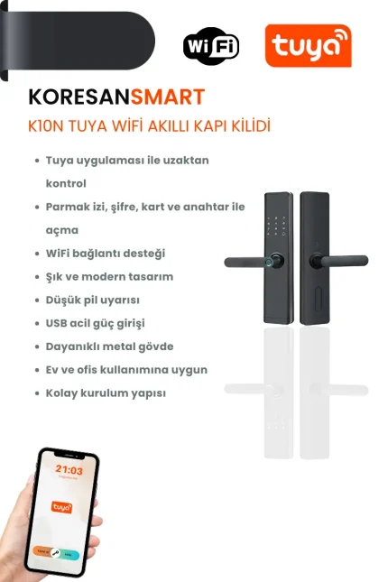 K10N Tuya WiFi Akıllı Kapı Kilidi uzaktan kontrol ve çoklu açma özellikli akıllı kilit