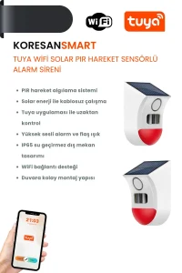 Tuya WiFi Solar PIR Hareket Sensörlü Alarm Sireni solar enerjili dış mekan güvenlik alarmı