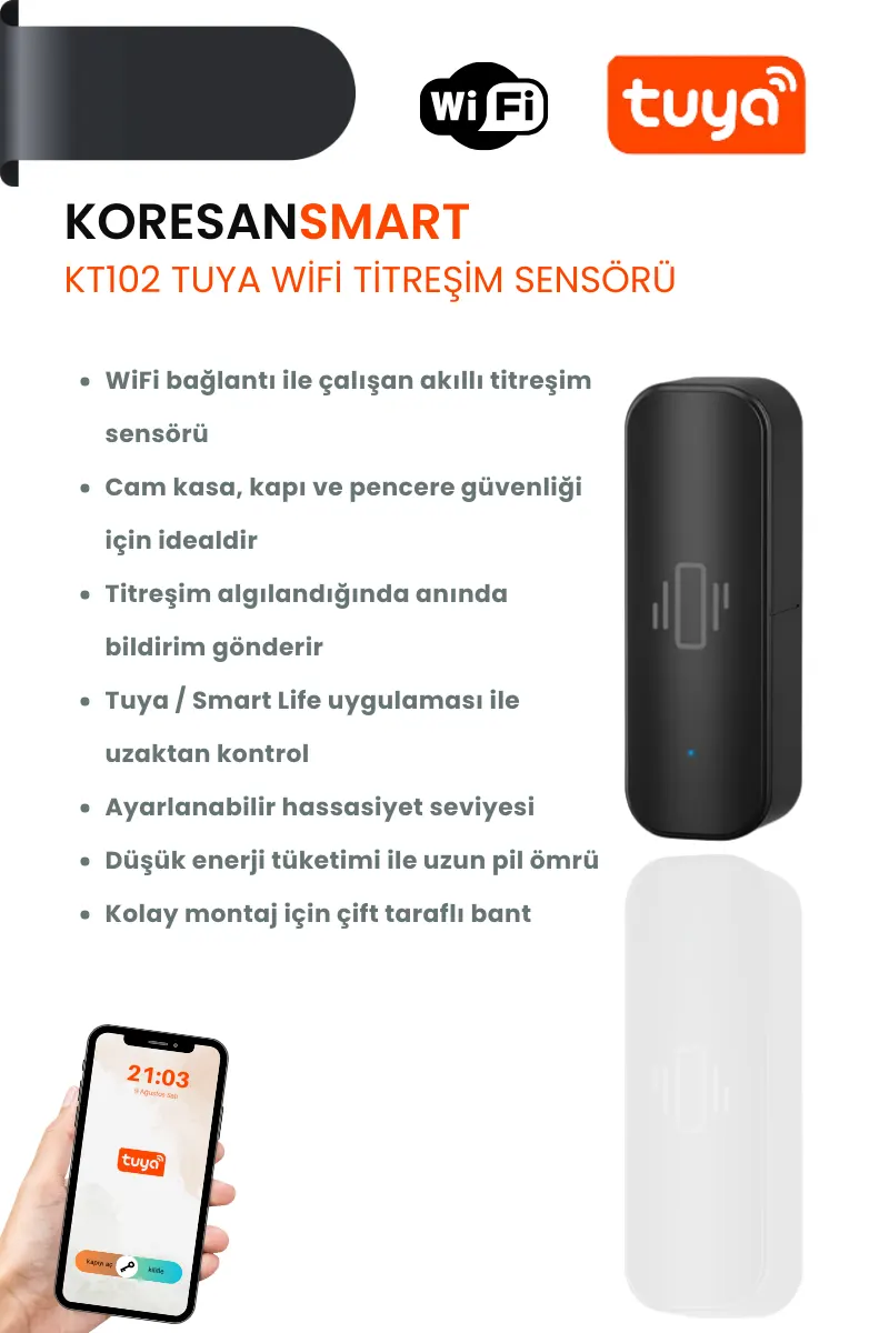 KT102 Tuya WiFi Titreşim Sensörü - Smart Koresan KT102 Tuya WiFi Titreşim Sensörü - Smart Koresan